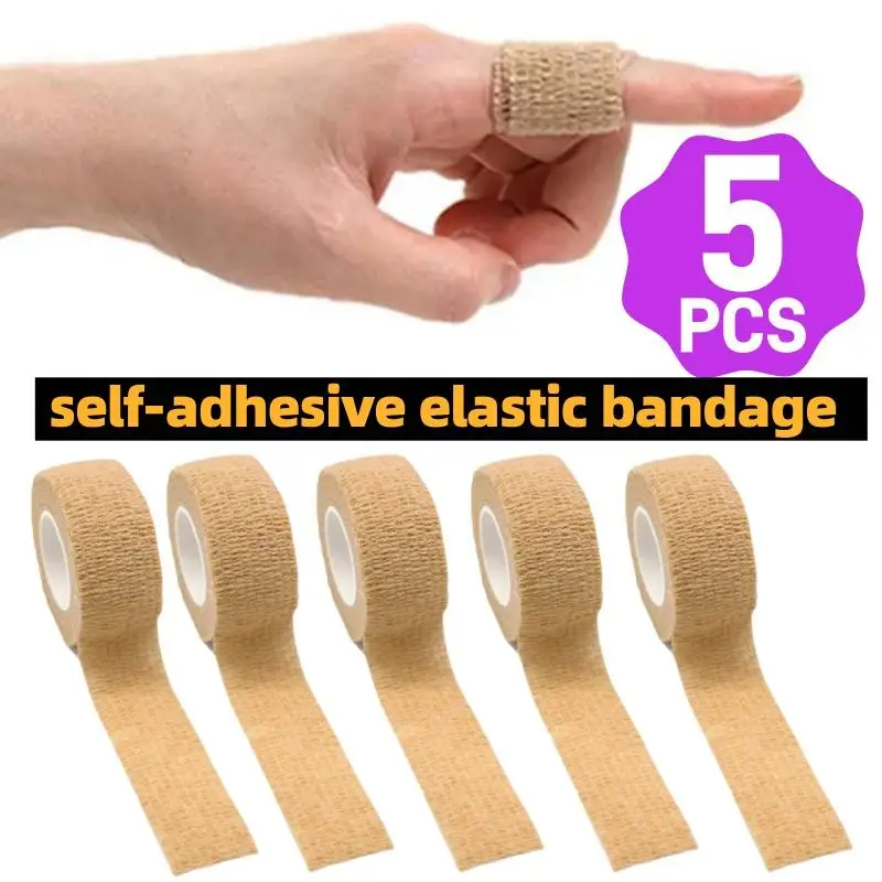 5 stuks sport zelfklevend elastisch verband met 2 meter elastische kniebeschermers, 3 kleuren voor vingers, enkels, palmen en schouders