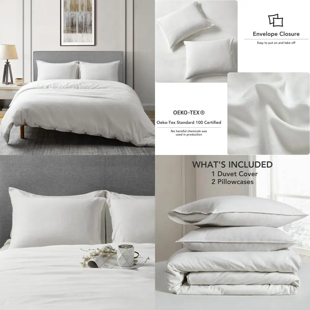 

Linen Cotton Blend Duvet Cover Set - Natural Flax Soft Breathable Bedding, 3-Piece Including 1 Duvet Cover and 2 Pillowcases