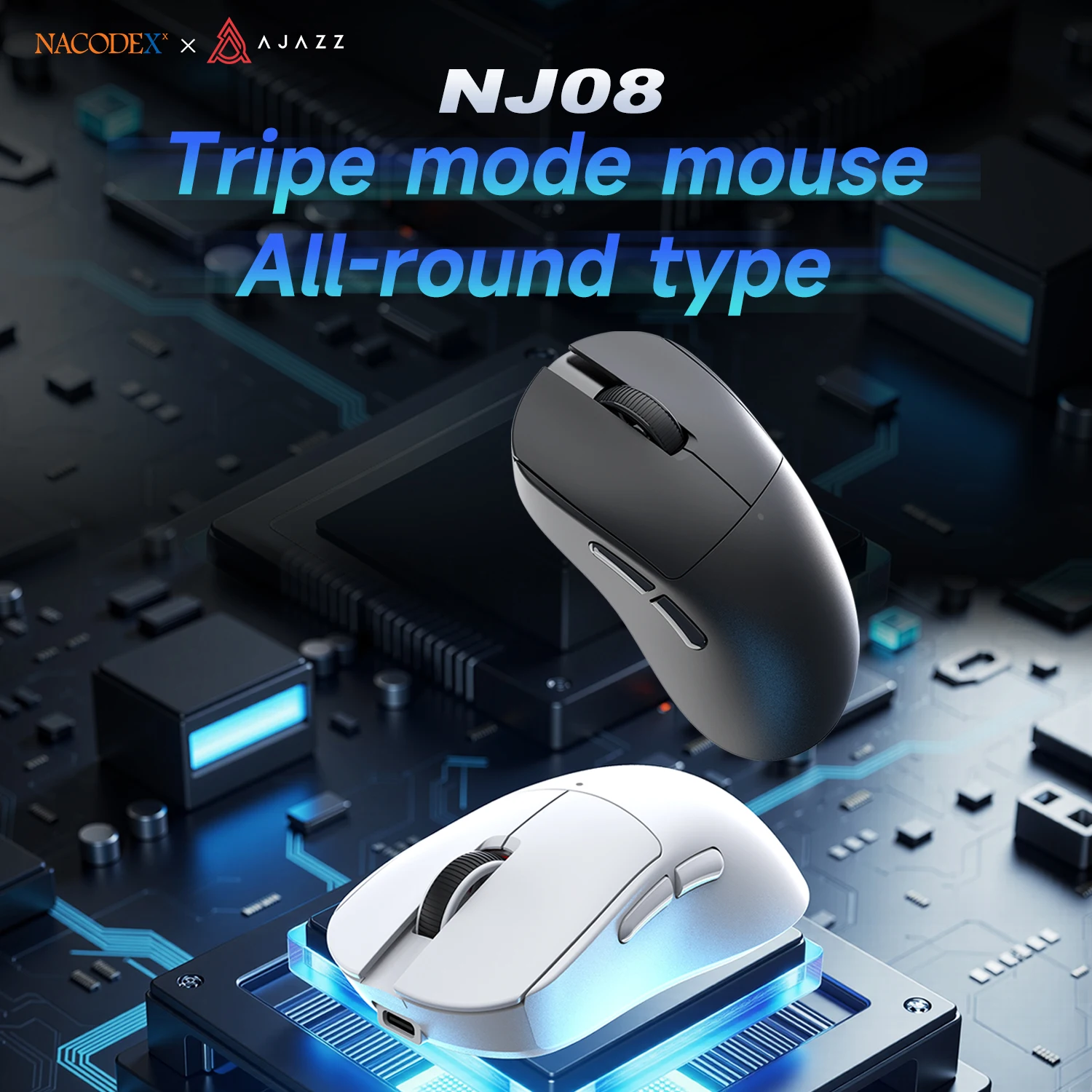 AJAZZ AJ08 Kabellose Gaming-Maus, 59g Leichtgewicht, Pixart Sensor PAW3311, 6 DPI bis zu 12K, 2.4G/USB-C Kabelgebunden
