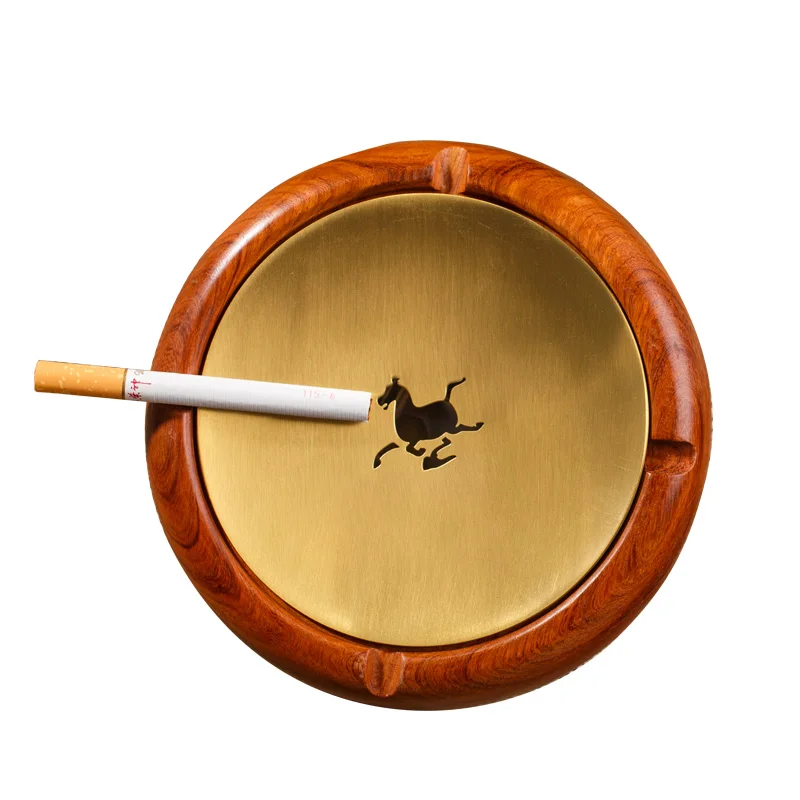 Ashtray with invisible soot New Chinese pure copper brass mahogany solid wood with lid Creative living room for home use