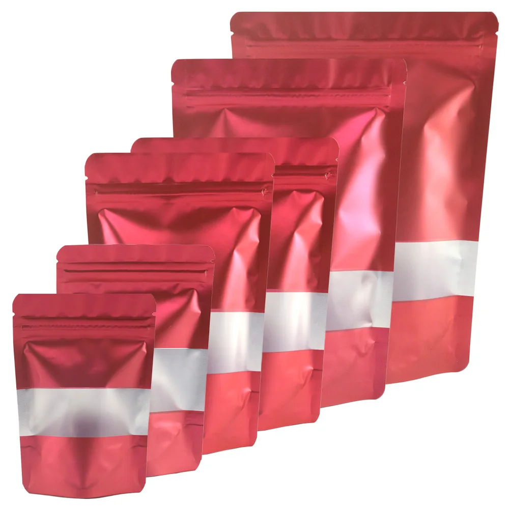 

100Pcs Zipper Stand Up Food Packaging Bag Take Away Matte Red Self Supporting Potato Chips Food Aluminum Foil Zip Lock Bag
