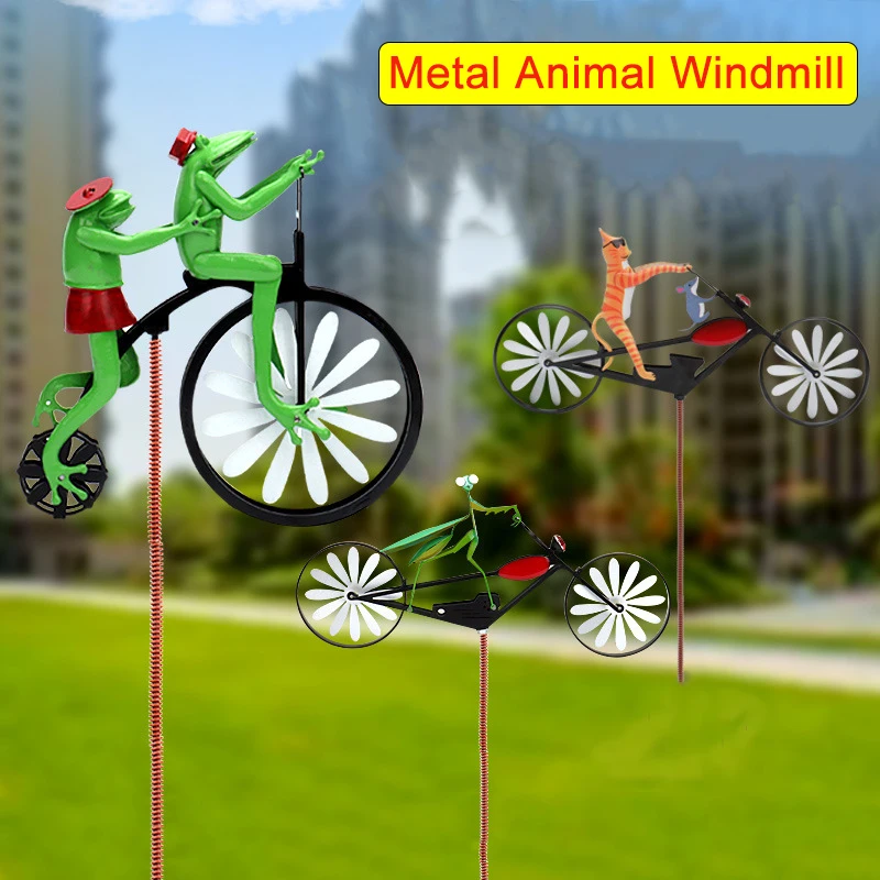 

Vintage Bicycle Metal Wind Spinner Animal Frog Cat Bike Motorcycle Windmill Garden Landscape Flower Pot Yard Garden Ornaments