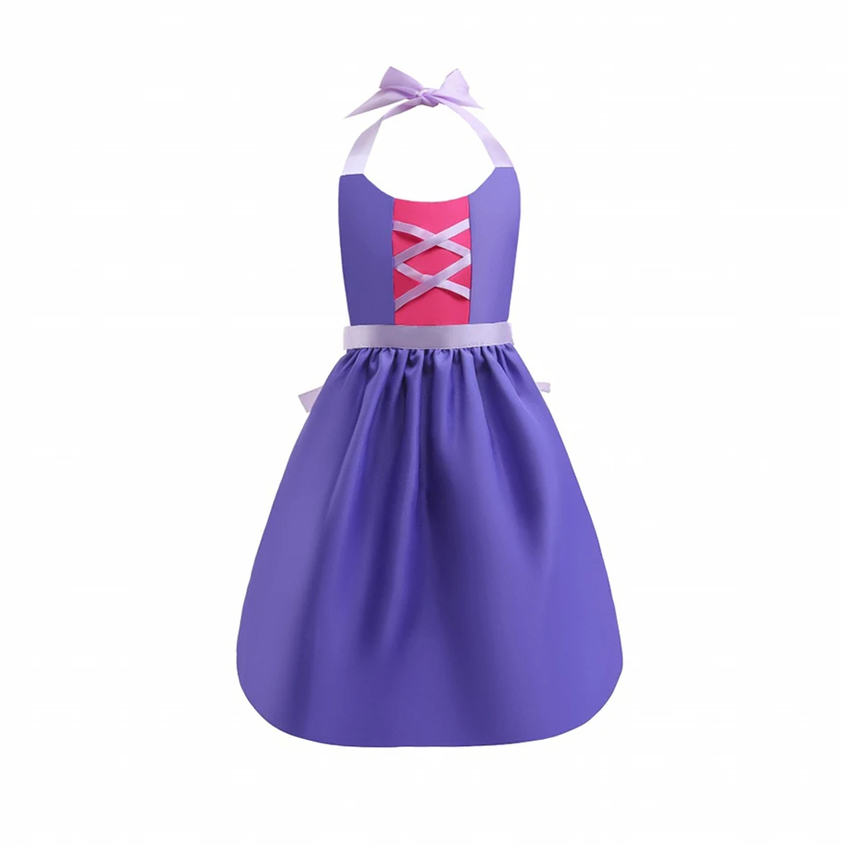 Girls Snow White Sleeveless Princess Apron Kids Elsa Belle Baby Toddler Hanging Neck Parent-Child Dress Workwear Cleaning Tool