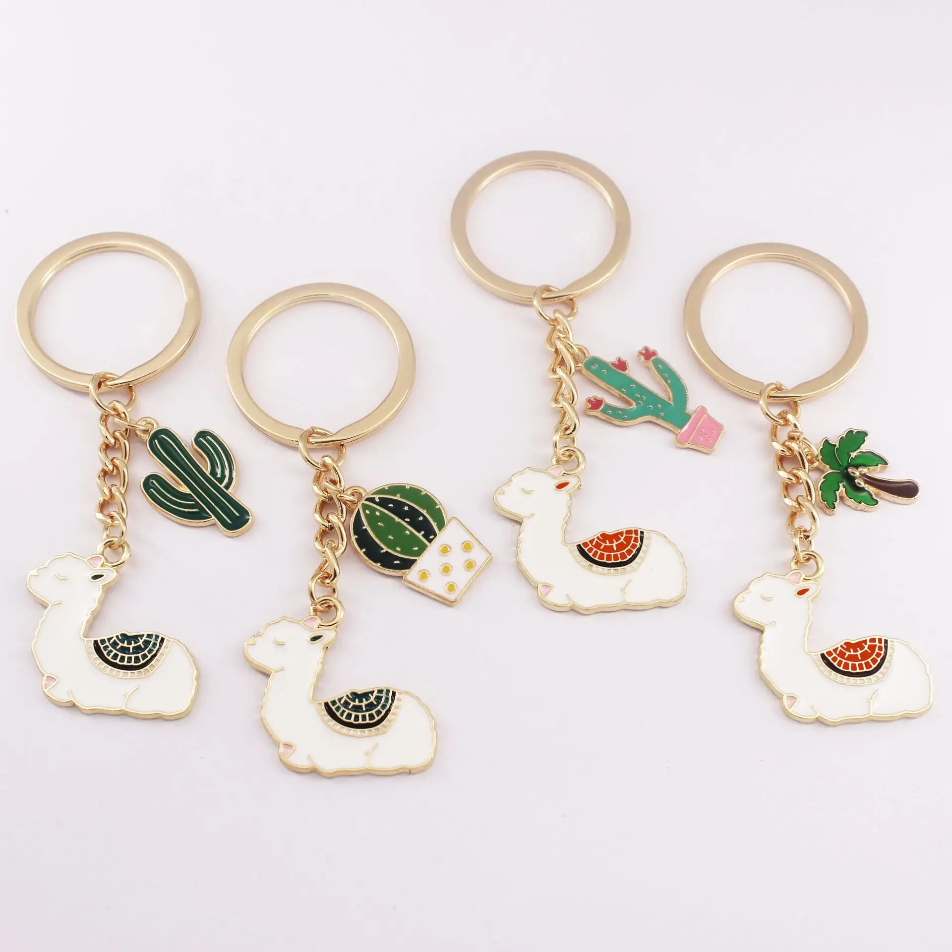 llama keychain Alpaca Keychains Desert Plant Animal Key Rings for Women Men Friendship Gift Handmade DIY Jewlery