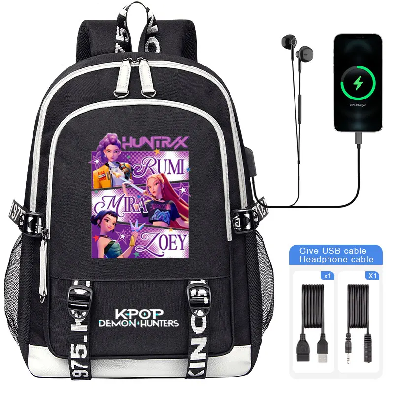 

Новый рюкзак KPop Demon Hunters Huntrix высокого качества Saja Boys с принтом, детские школьные сумки, подростковая сумка для ноутбука с зарядкой через USB