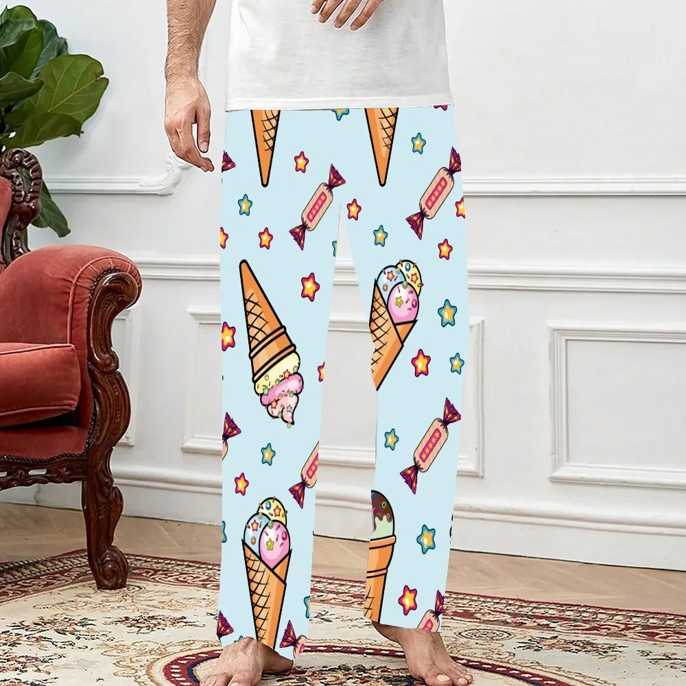 Ice Cream Pattern Cute Pajama Pants Mens Womens Lounge Pants Super Soft Unisex Sleep Pajama Bottoms with Pockets Drawstring