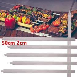 50cm 2cm Wide BBQ Skewers No-Wood Handle Flat Stainless Steel Barbecue Adana Chicken Lamb Shish Kebab Charcoal Skewers