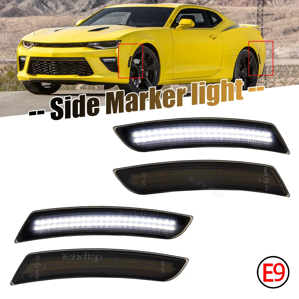 4pcs White Smoked Lens LED Side Marker Light Kits Front Rear Side Marker Lamps for Chevy Camaro 2016-2023