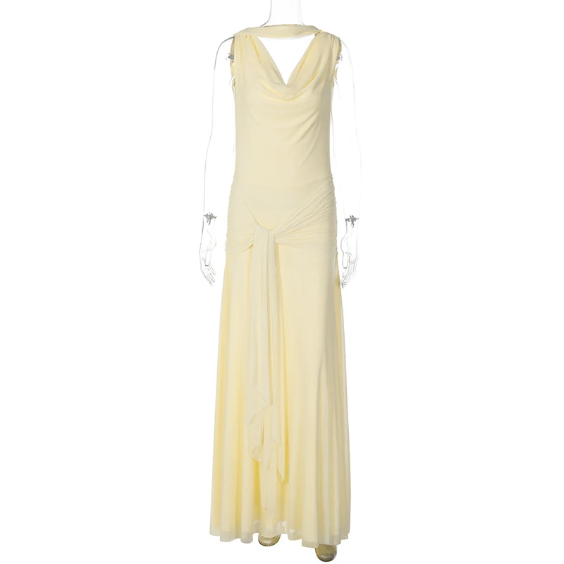 TARUXYSexy Backless Bandage Dress Women New Mesh Splicing Slim V-Neck Folds Elegant Dress Female Lrregular Banquet Evening Dress