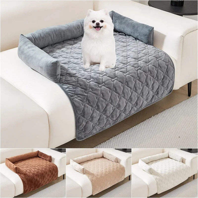 

Velvet Pet Sofa Mat Warm Pet Blanket for Medium Large Dog Couch Bed Cushion with Pillow Cats Pad House Pet Supplies Accessories