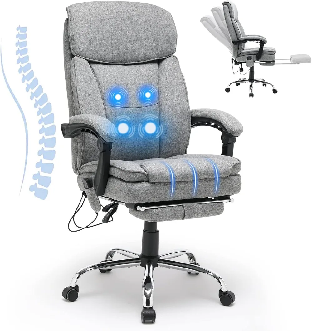 

Reclining chair with 4-point massage,breathable fabric,retractable footrest,high back ergonomic computer chair,suitable for home