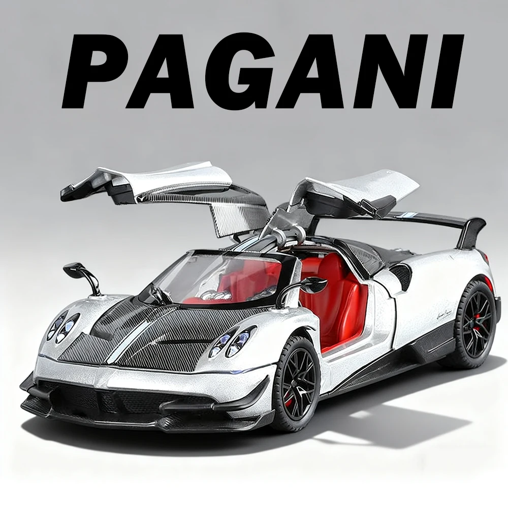

1:24 автомобили PAGANI Huayra BC ZONTA, модели из сплава, литые под давлением игрушки, звуковой свет, откатные двери, открытый суперкар, детские подарки на день рождения