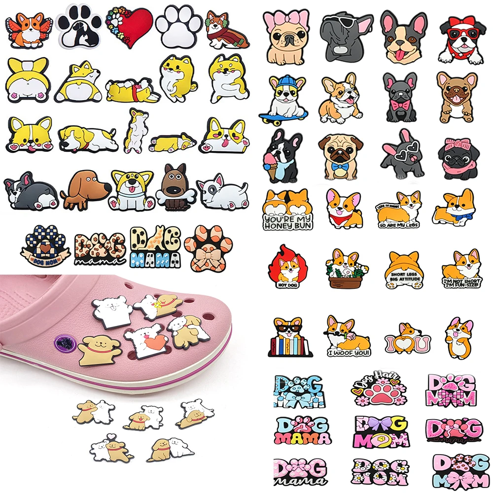 Hot Sales 10-100Pcs Cartoon Cute Puppy Series PVC Shoe Charms Accessories DIY Detachable Fit Clogs PVC Shoe Decorations Gifts