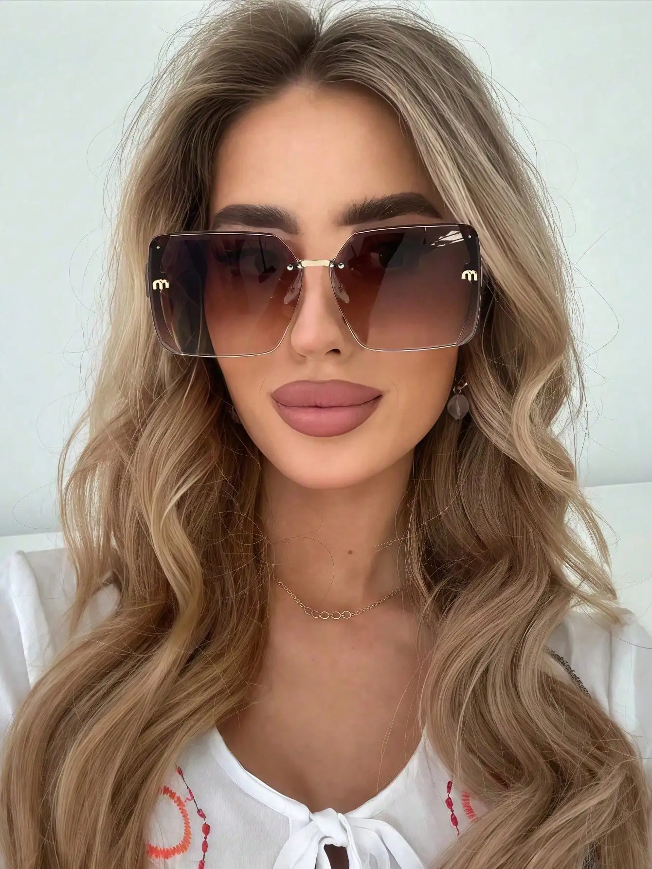 1pc Luxury Square Frame Fashion Glasses, European & American Style Versatile Glasses For Women image 6