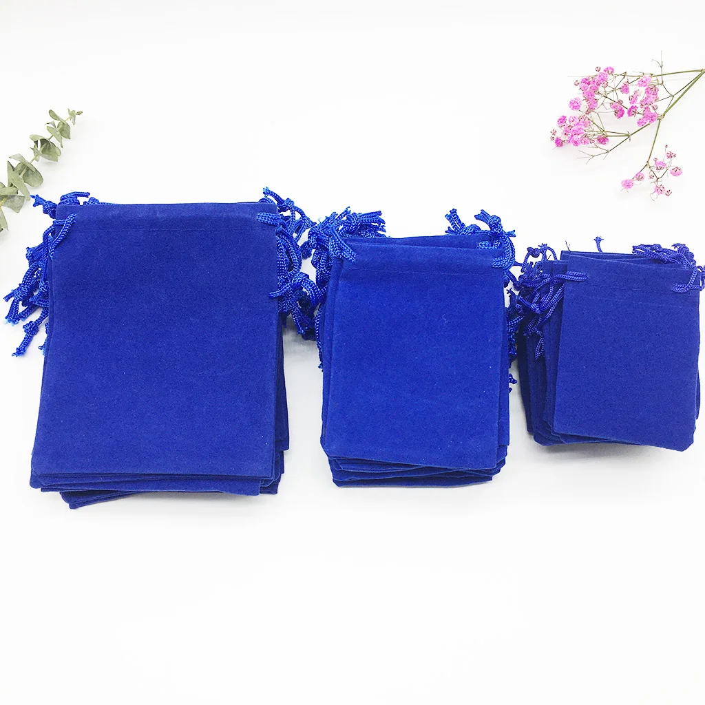 100 pz/lotto sacchetto di velluto sacchetti regalo blu scuro per confezionare coulisse in cotone 10*12cm 7*9cm 5*7cm cinturino per gioielli