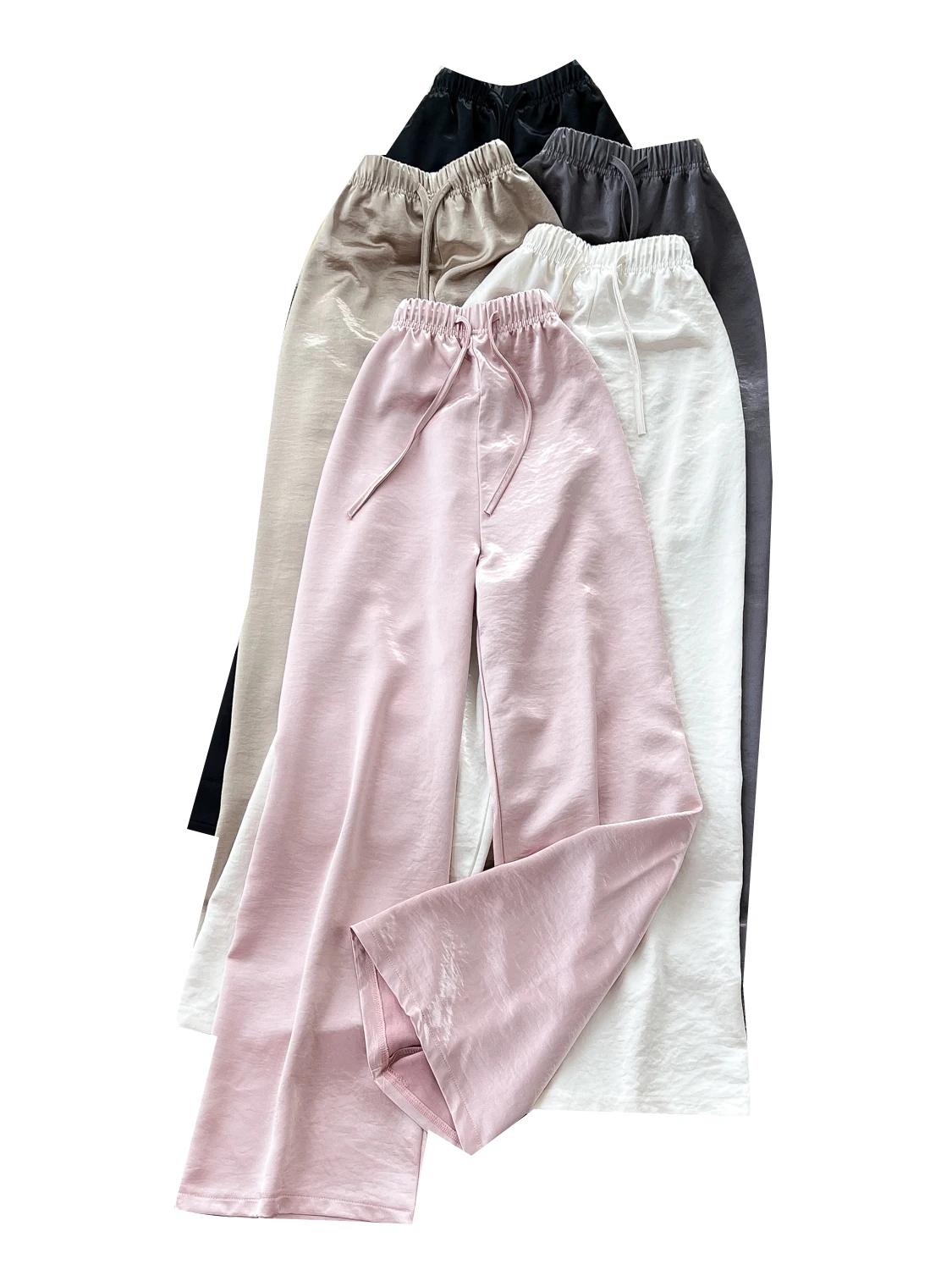 Pantaloni a gamba larga a vita alta da donna casual in raso dritto vestibilità ampia estate pigro Sle versatile dimagrante elastico in vita allentato St...
