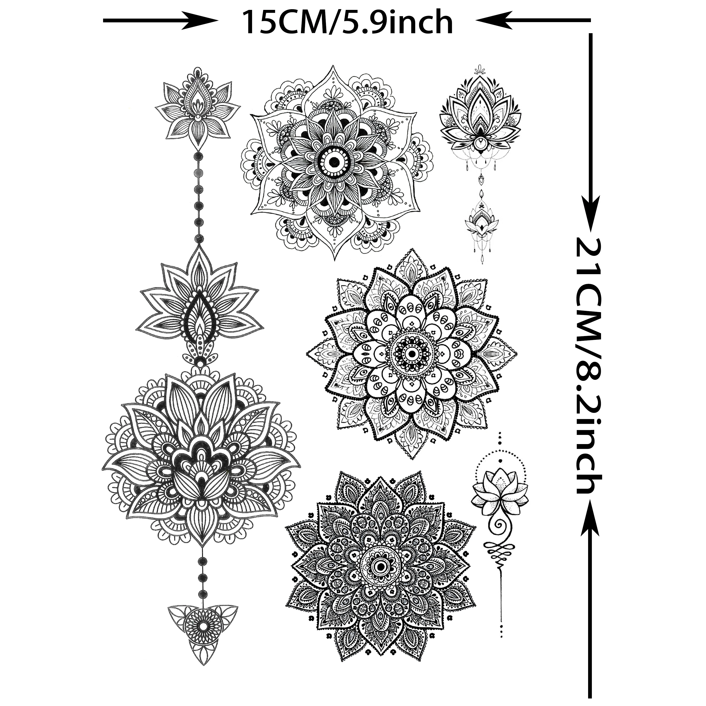 4 枚黒ヘナマンダラフラワーメヘンディ一時的な入れ墨女性大人用フェイク防水ボディアートペインティングタトゥーステッカー