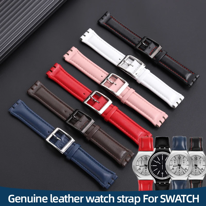 Cowhide strap Bracelet For Swatch strap 17mm 19mm YCS YAS YGS Blue Watchbands Man and Women Butterfly buckle Watch Accessories