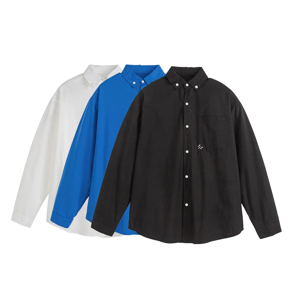 

Рубашка из чистого хлопка, мужская свободная повседневная рубашка с длинным рукавом, японская корейская уличная одежда, модные рубашки для городских мальчиков, блузки