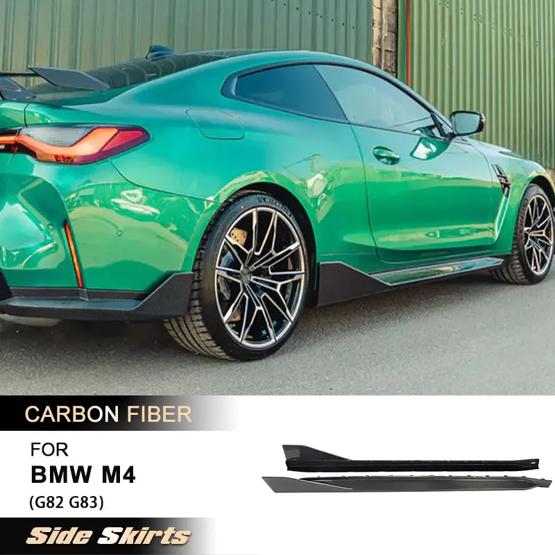 Car Side Skirts Extensions for BMW 4 Series G82 G83 M4 Coupe 2-Door 2021-2024 Under Door Rocker Panels Body Kits Carbon Fiber