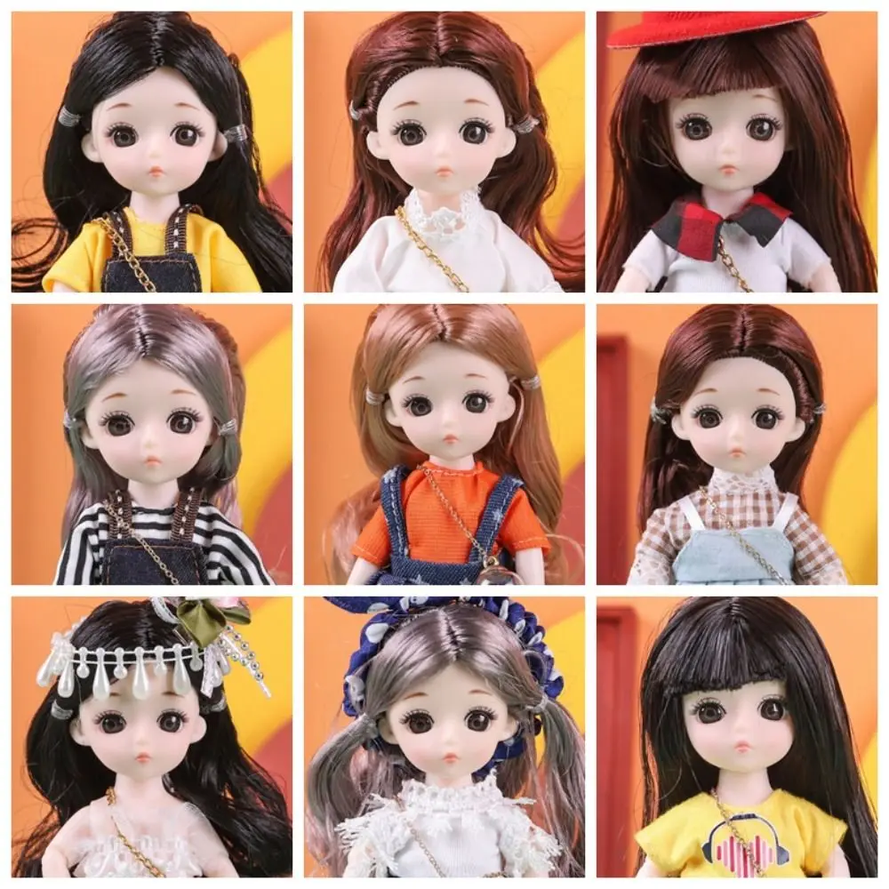 Mini Dolls with Clothes BJD Dolls 13 Movable Joints PVC Simulated Eye Hinge Doll 1/12 BJD Cute Removable Joints Doll Kids Toy