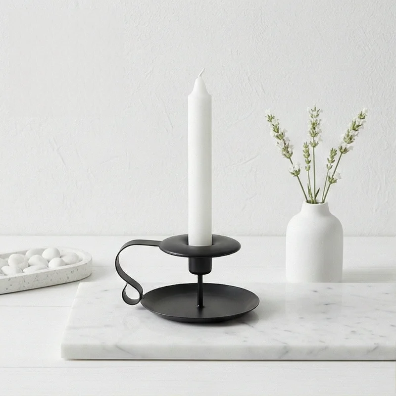 Black Teacup Candle Holder, Vintage Small Iron Candlestick, Aromatherapy Candle Stand for Wedding Table Decor