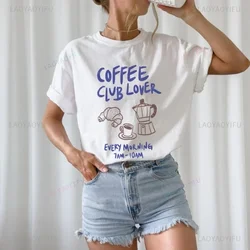 Coffee Club Lover Shirt Coffee Cotton T-Shirt Coffee-Lover Gift Vintage Coffee Graphic Tee Loose Graphic Tees  Aesthetic Tops