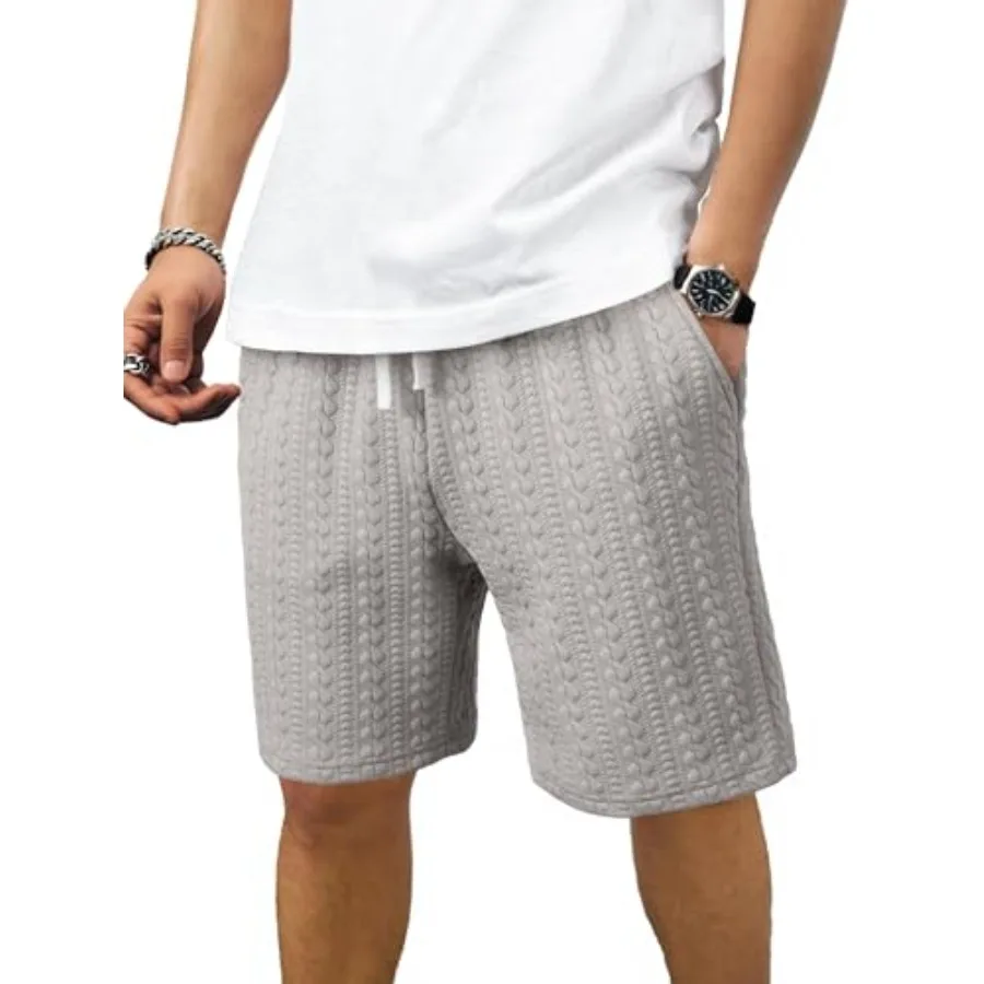 

JMIERR Men's Casual Shorts 7.5 Inch Cable Knit Drawstring Elastic Waist Summer Beach Sweat Shorts for Lounge and Vacation