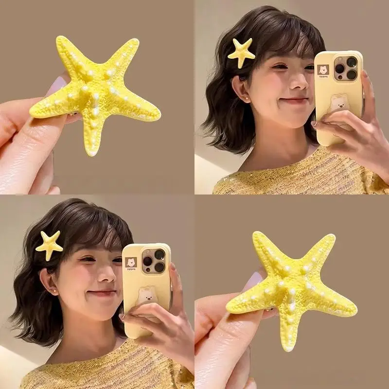 1Pcs Resin Sea Star Hair Pins Cute Starfish Hair Clip Women Duckbill Hair Clips Girls Summer Beach Vacation Photograph Headwear
