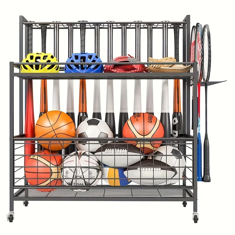 

Sports Equipment Storage Holder - Durable Garage Sports Organizer with Rolling Cart and Wheels - Convenient Baseball Bat Holder