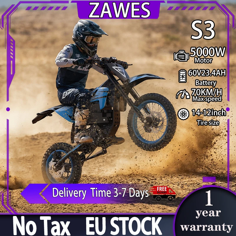ZAWES S3 E-Motorrad 5000W Spitzenleistung 60V23.4AH Akku Hydraulische Bremse E-Bike 70km/h 14-12 Zoll Offroad-Reifen Erwachsenen-All-Terrain