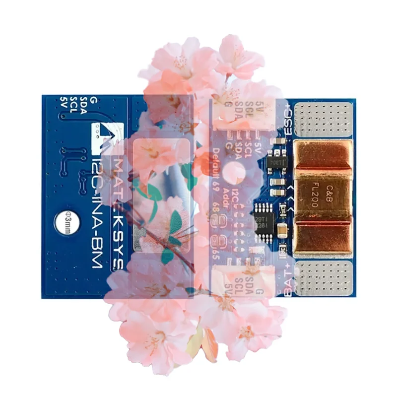 

MATEK Mateksys I2C-INA-BM Сверхмощный монитор мощности I2C — ток 0–204,8 А, напряжение 0–85 В, для RC FPV Drone, высокоточный мощность