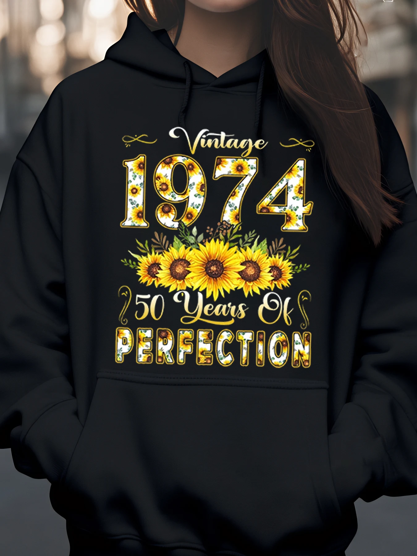 Sunflower Vintage 1974 50 Years of Perfection Hoodie Birthday Gift Women Casual Wear