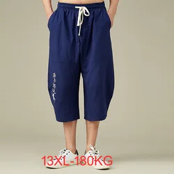 Summer men home wear sleep pants cotton linen chinese style pants vintage Straight plus size 13XL 9XL 10XL 12XL pants Stretch