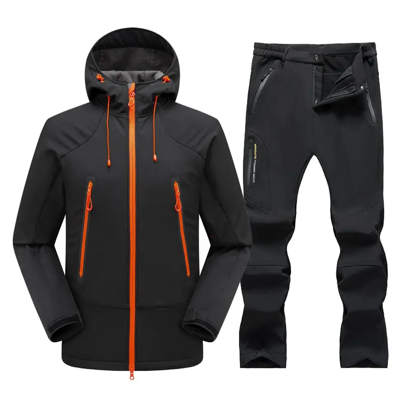 

Autumn Waterproof Hiking Suit Men Outdoor Thermal Fleece Softshell Jacket + Pants Sets Trekking Camping Climbing Ski Trousers
