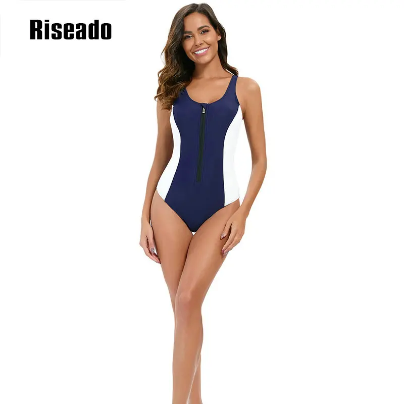 Riseado Sports One Piece Swimsuit Women 2024 Navy Swimwear Female Bodysuit Summer Swimming Suit Racerback Bathing Suits