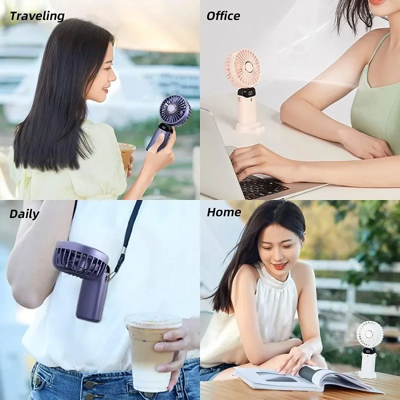 Small Cooler Mini Fan Foldable Handle Fan Adjuster Portable Mobile Phone Holder Battery Display Dedicated To Summer Home Desk view 4
