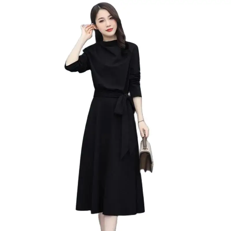 

Long-sleeved Loose Dress 2024 Women's Spring And Autumn New High-end Early Autumn Slim Explosions Fashion Lace-up Skirt Tide.