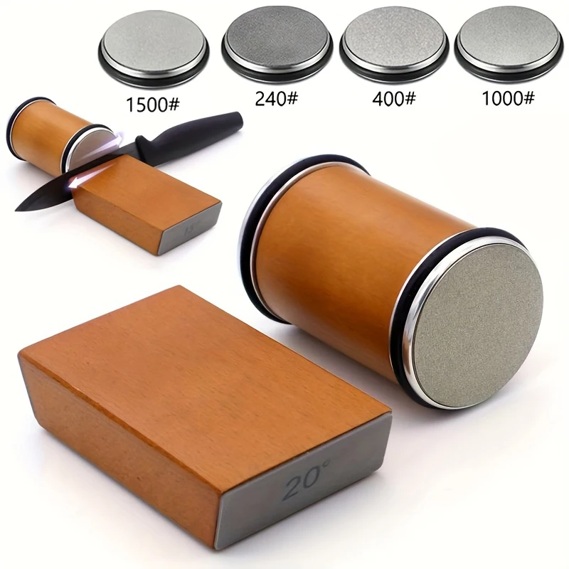 Rollender Messerschärfer Magnetischer Messerhalter Diamant-Schleifstein-Set mit 15 und 20 Grad Winkelroller Küchenzubehör