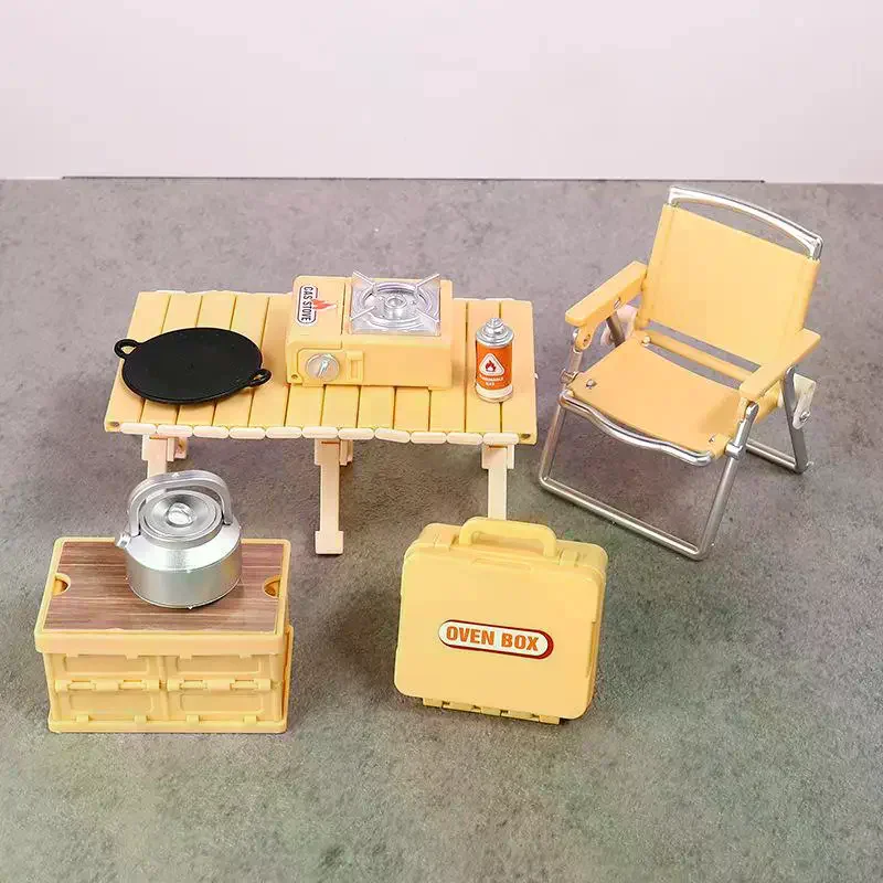 1:12 Dollhouse Miniature Camping Picnic Set Folding Chair Gas Stoves Model Decor Toy Doll House Accessories