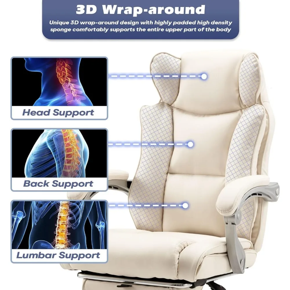 كرسي مكتب تنفيذي مريح عالي الظهر من جلد البولي يوريثان مع مسند ظهر قابل للتعديل ومسند للقدمين لمستخدمي الوزن الثقيل #6