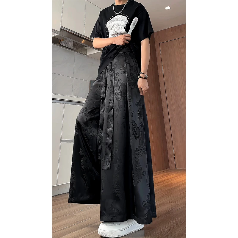 

Новые мужские летние брюки в китайском стиле из ледяного шелка, быстросохнущие, из ацетатного сатина, свободного прямого кроя, широкие, модифицированные, в стиле Сун, модель Ma Face