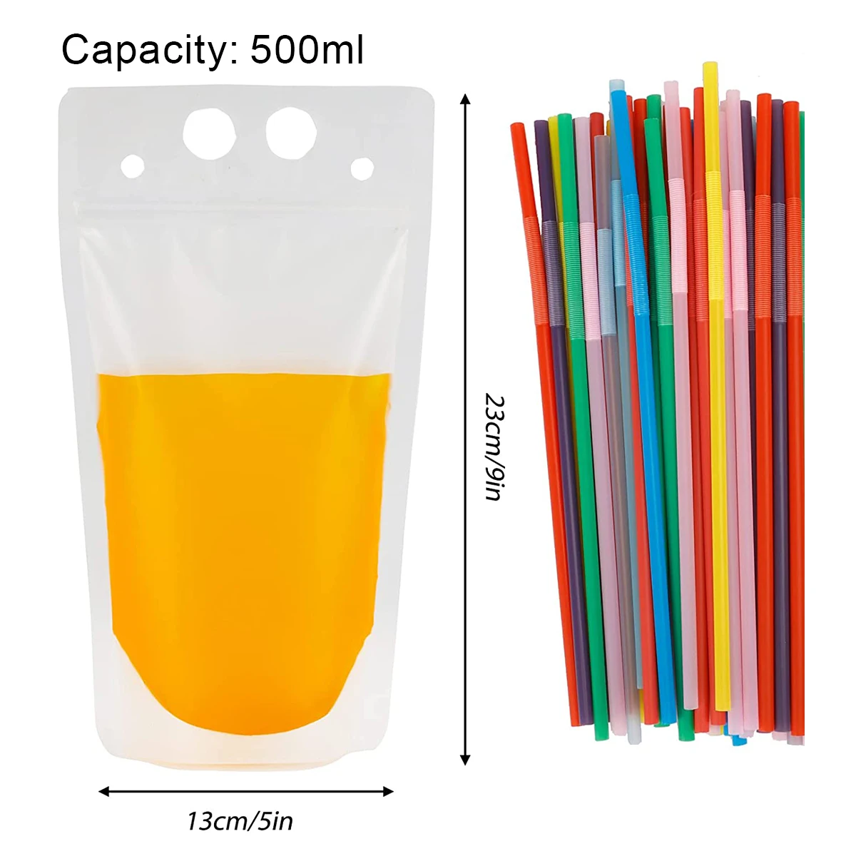 50Pcs Portable Frosted Drink Bag Resealable Liquid Standing Bag Straw Transparent Packaging Plastic Bag Portable Straw Party Use