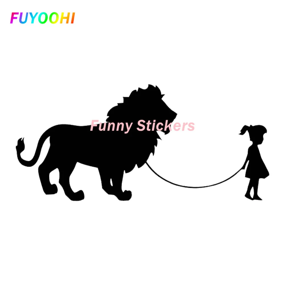 

FUYOOHI Exterior/Protection Funny Stickers Creativity Girl Walking A Lion Vinyl Car Stickers Decals Window Bumper Accessories