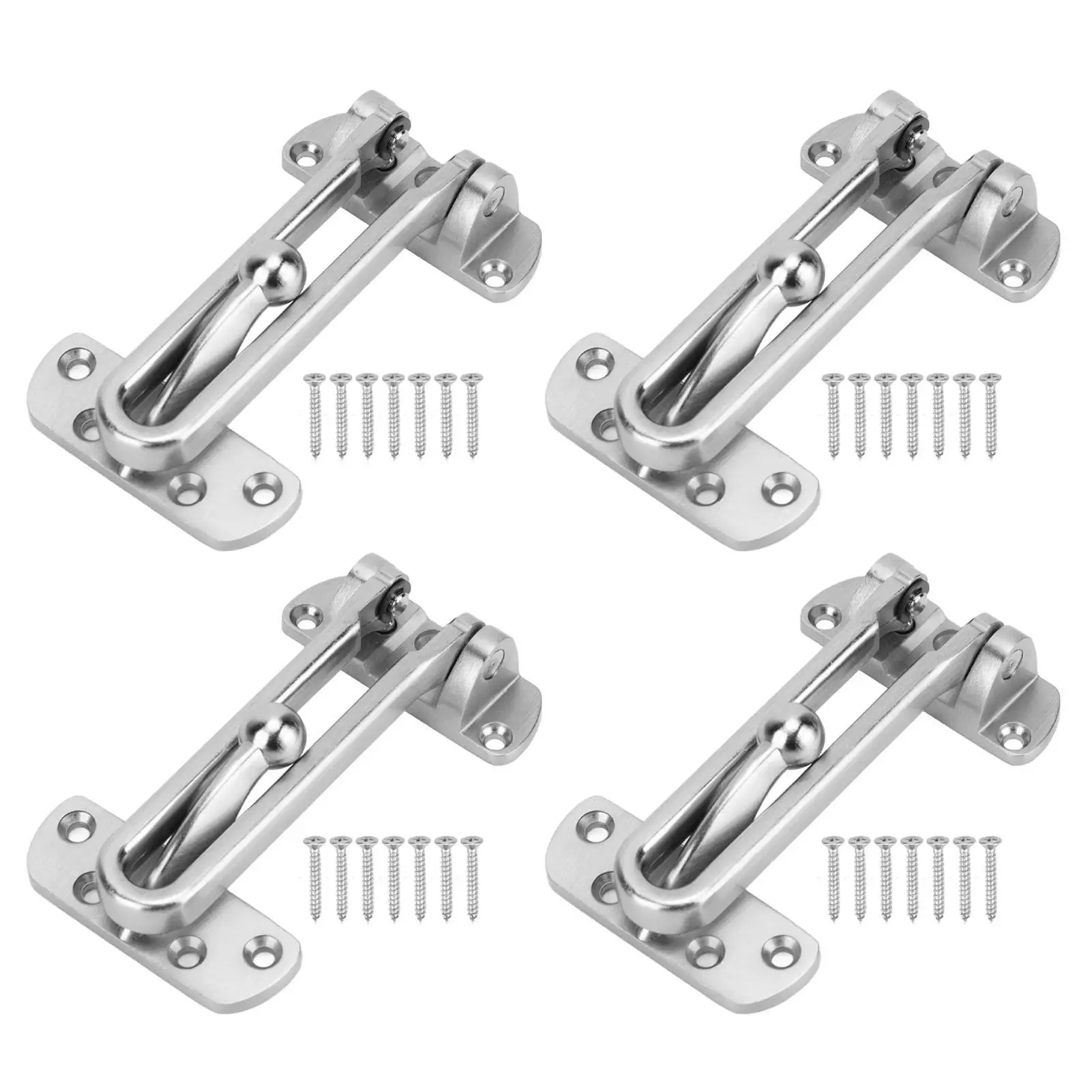 4 Pcs Zinc Alloy Swing Bar Lock - Shock Resistant, Adjustable 3-Position Door Security Lock for Hotels