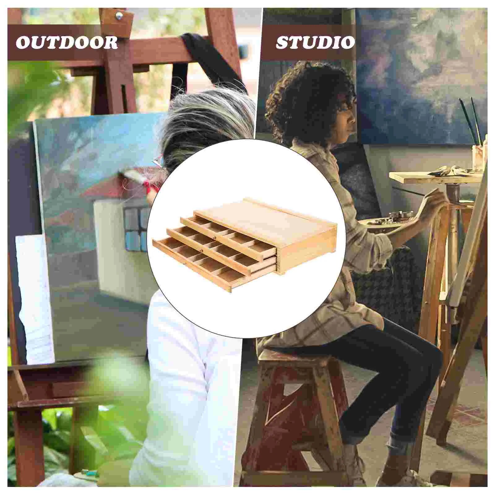 Pudełko do przechowywania farb Uchwyt na pędzel Pióro Drewniana szuflada Etui na zewnątrz Organizer na ołówki i
