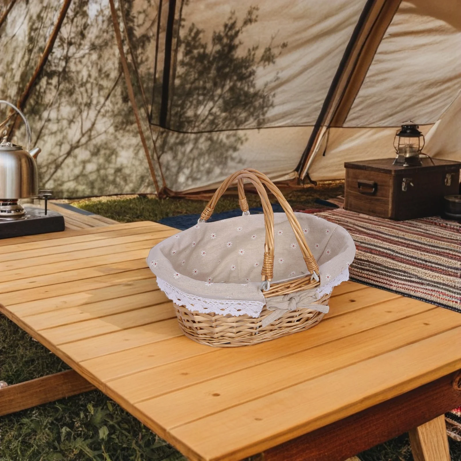 

1pc Picnic Woven Handheld Storage Decorative Small Dessert Outdoor Flower Basket Willow Handwoven Rustic Style Vegetable Candy