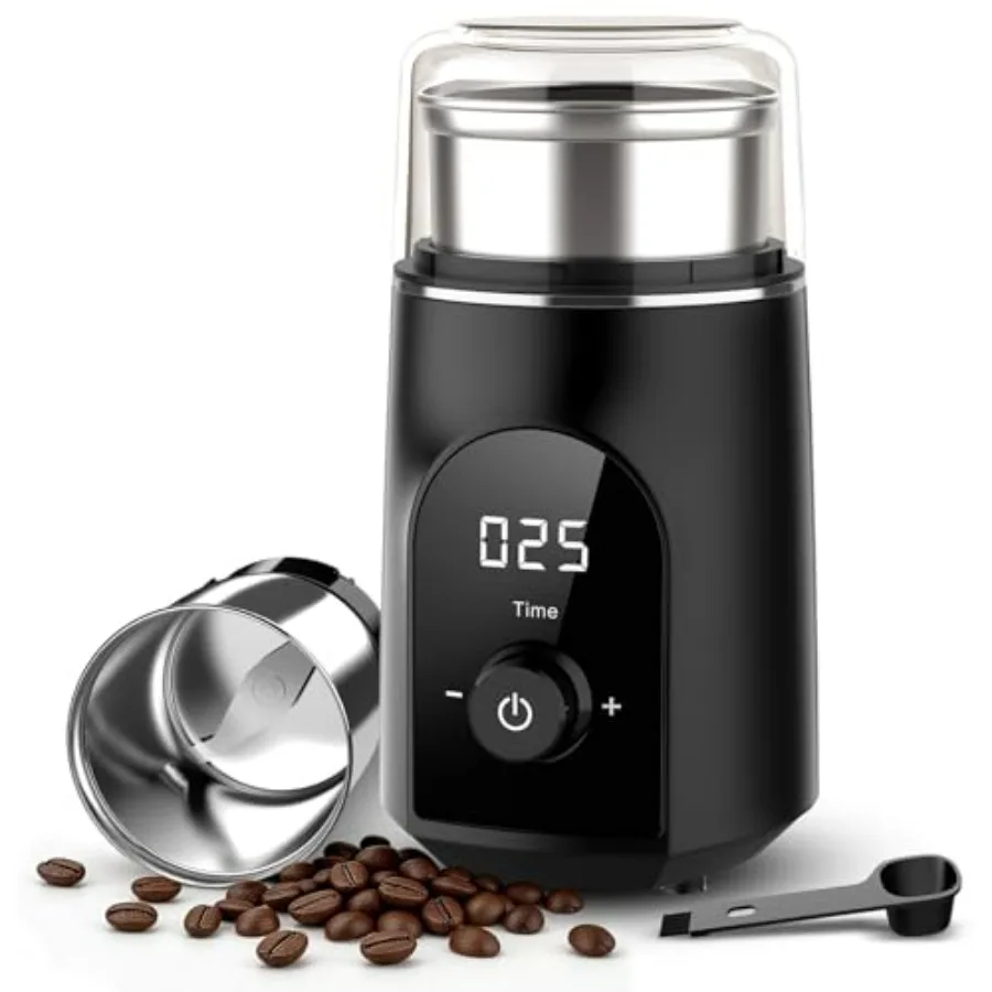 

Coffee Bean Grinder Electric with Adjustable Coarse to Fine Smart Digital Timer, Low Noise, Sealed Safety Lid, 1x Removable Sta