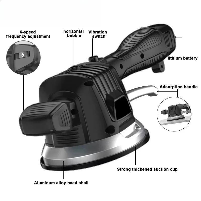 Handheld Tile Vibration Paving Tool 16.8V with 6 Adjustable Speed Powerful Suction Cup and Box