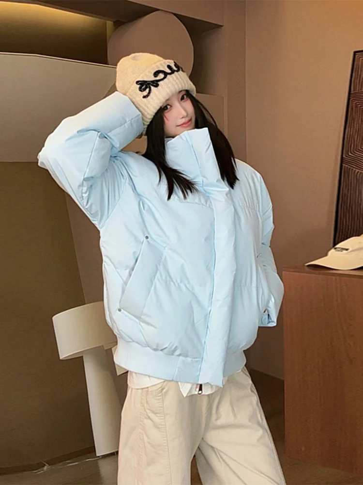 

Thiened ort Wide Cotton Jaet for Men And Women Winter Warm Stand Collar Leather Coat Overcoat Youth Faion Polyester F...